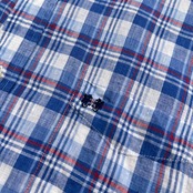 麻100% MCGREGOR マクレガー チェック柄 BD 半袖 リネン シャツ サイズ LL /メンズ/ブルー系