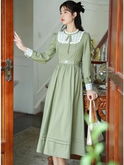 【0168】West Point Green Cotton Long Sleeve Dress