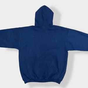 【GILDAN】プリント スウェット パーカー フーディー hoodie プルオーバー XL ビッグシルエット ネイビー HEAVYWEIGHT ヘビーウェイト 太アーム us古着