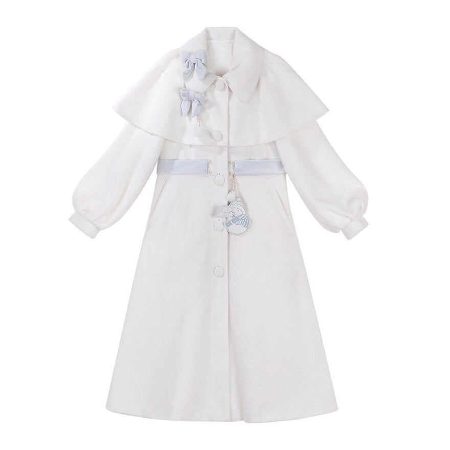 ケープ付き2WAYロングコート|雪の結晶リボン&スノーマンチャーム付|天使と悪魔