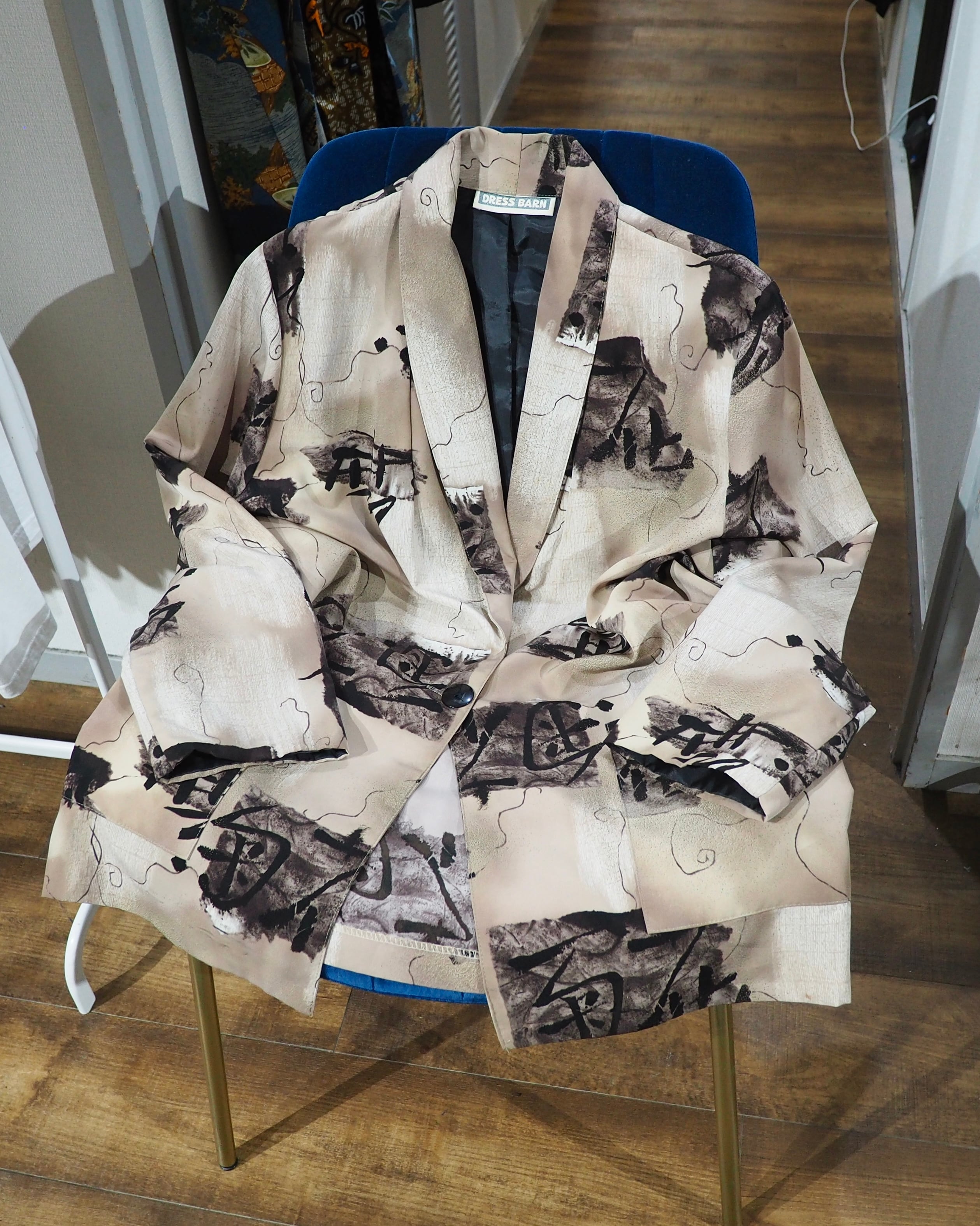 1980 - 90s " 漢字 " Ink painting vintage Easy Tailored jacket