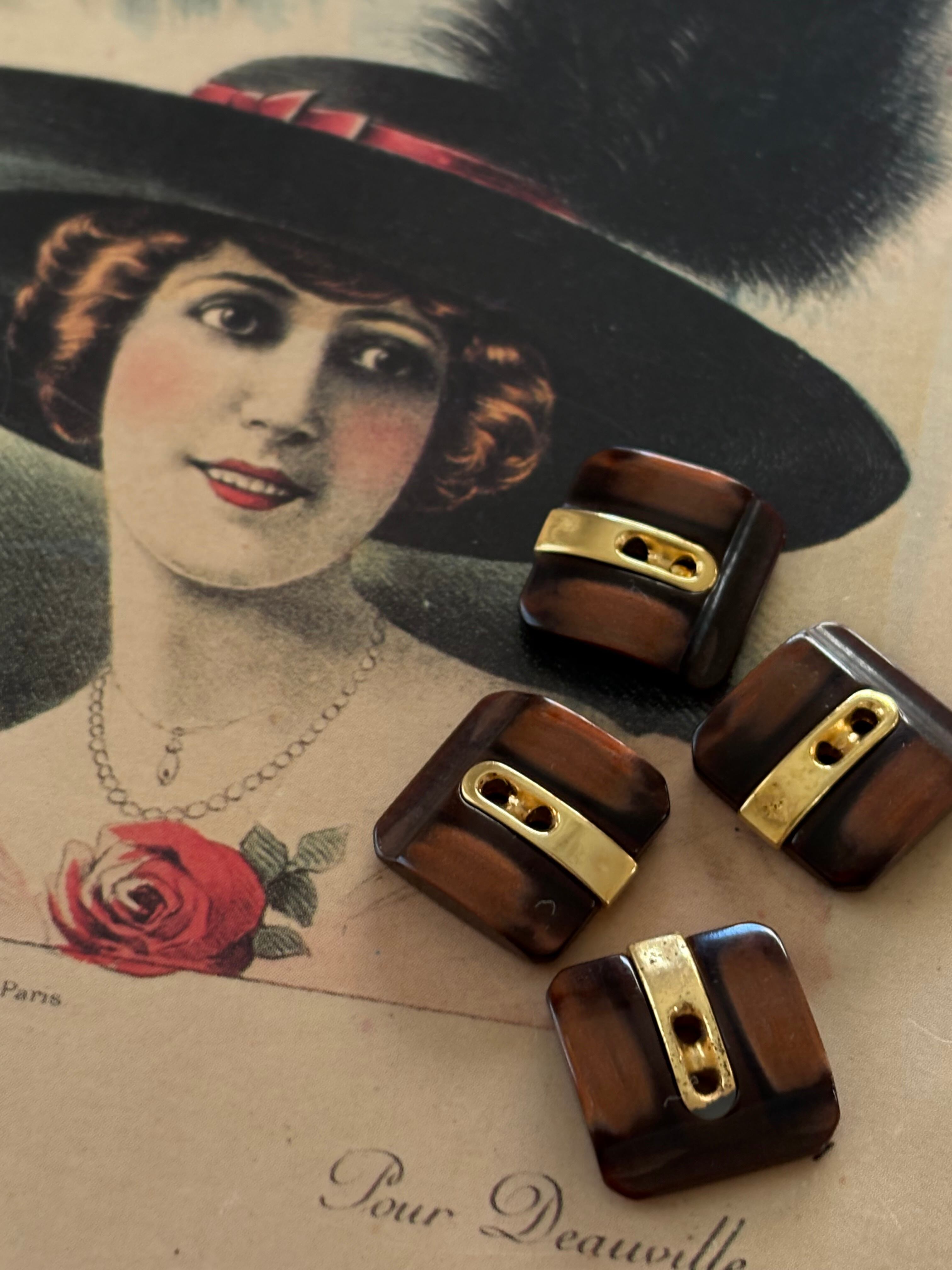 15mm Japanese ヴィンテージボタン ブラウン×ゴールド レトロ アクセサリーパーツ 装飾材 カルトナージュ