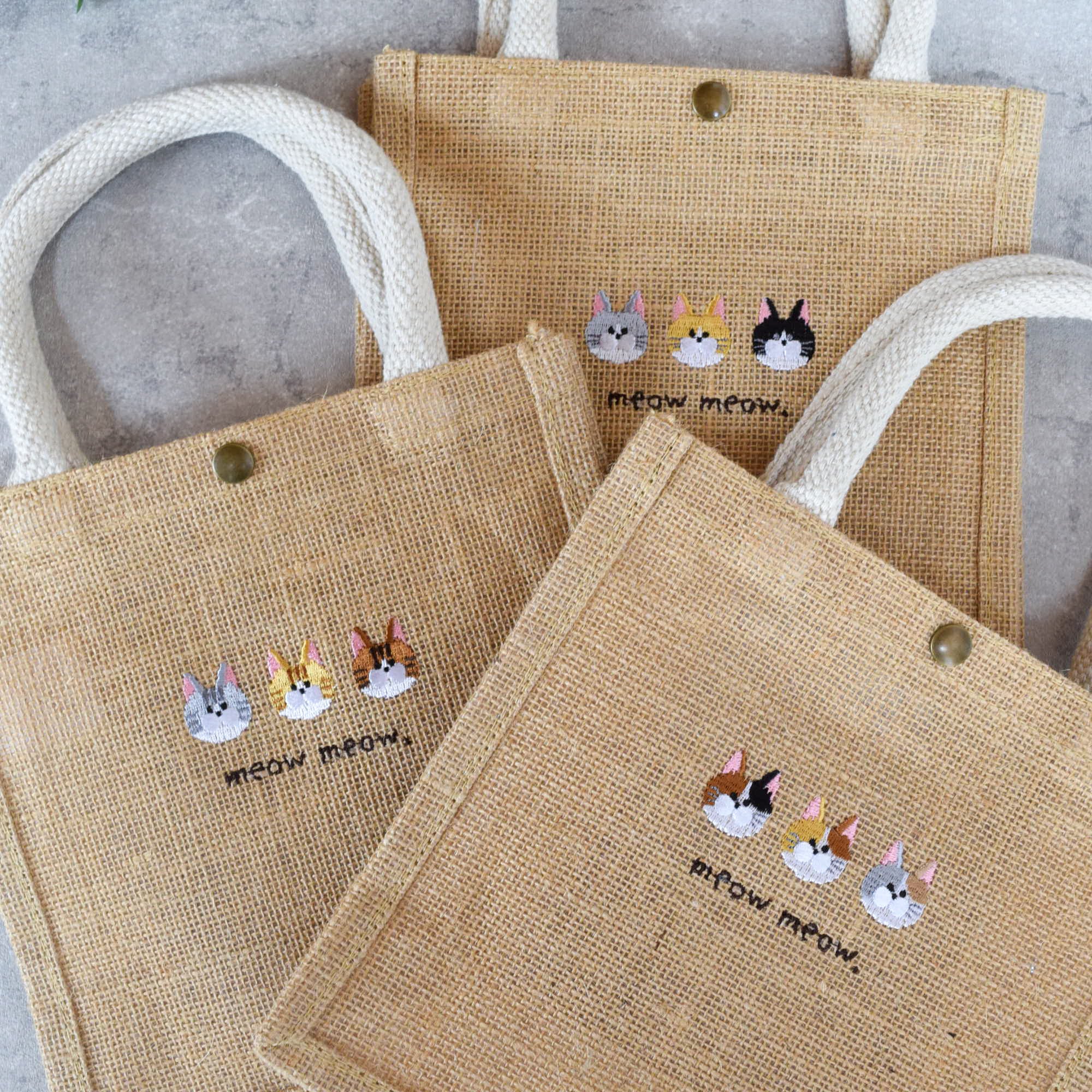 猫が選べる！刺繍ジュートバッグ 《ミニ》 ショルダー 2way ねこ かご