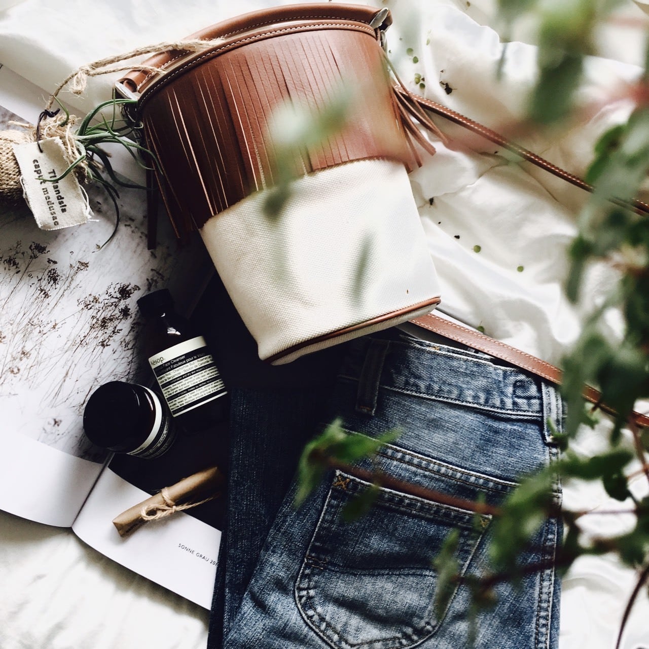 AYAKO Fringe Bucket Bag Camel