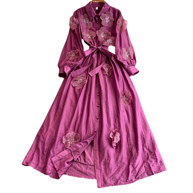 フラワーエンブロイダリーシャツワンピース L1932