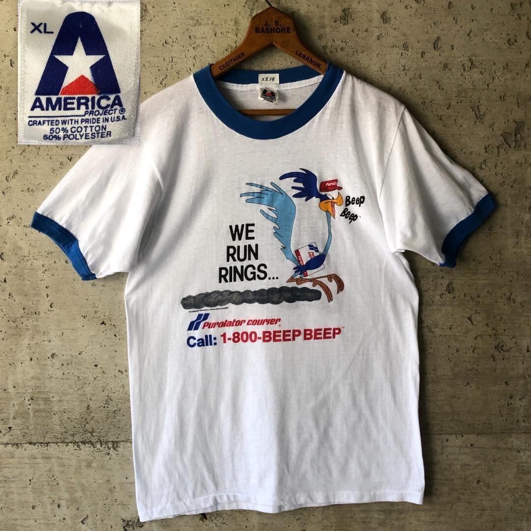 XZ18】Tシャツ リンガー リンガーT 80s 85年 アド 企業T 白T 