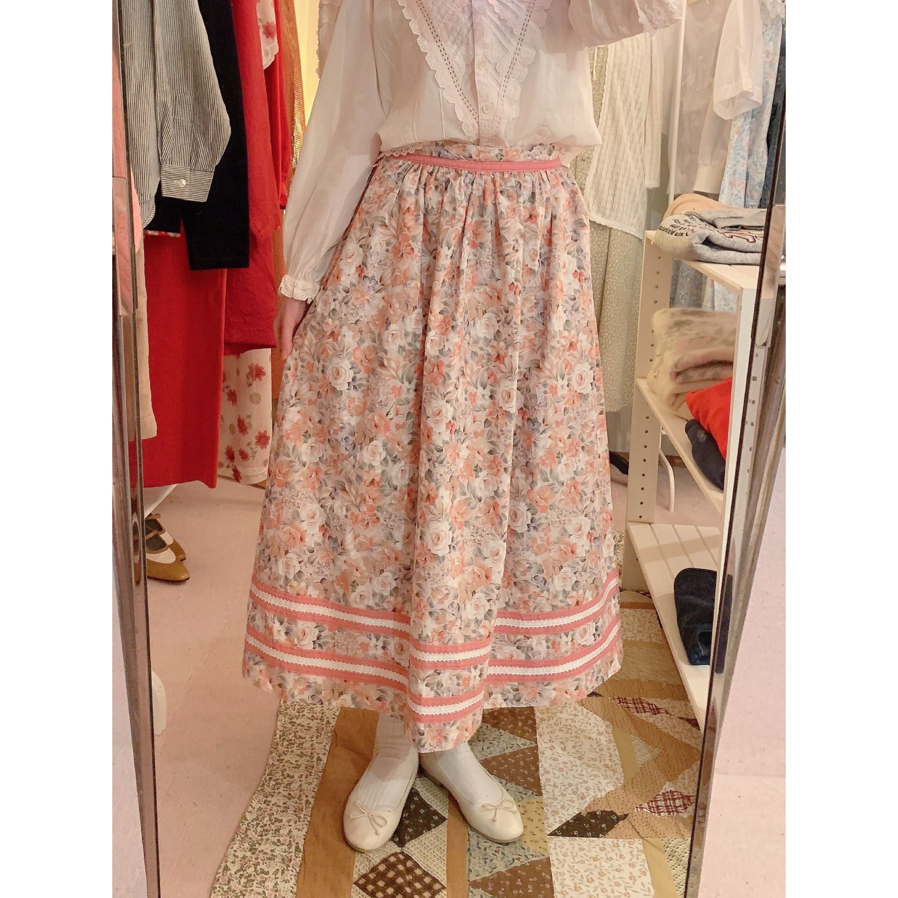 60s pink flower tape skirt