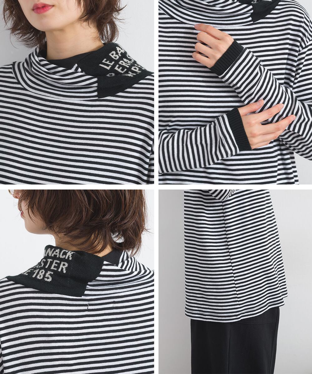 K261004 ロゴジャカードタートル長袖Tシャツ / Logo Jacquard