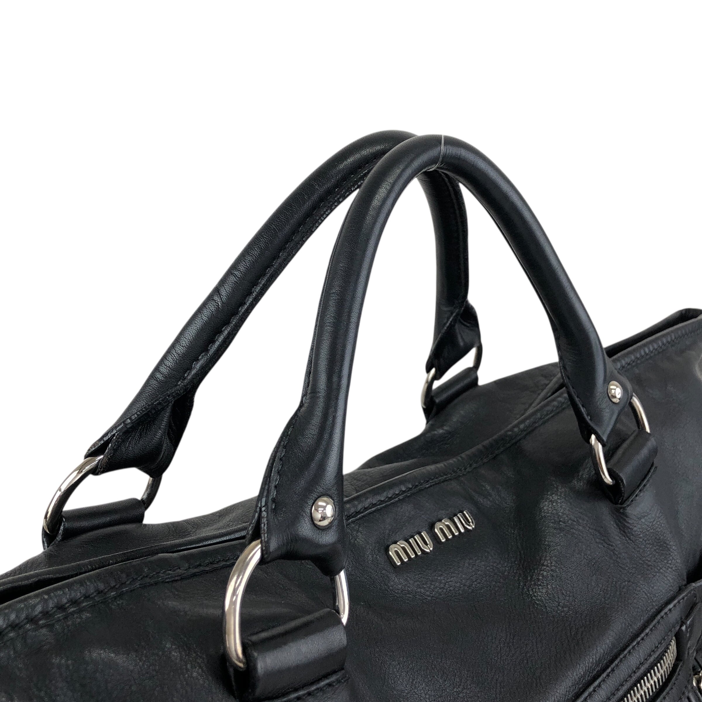 miu miu トートバッグ ブラック フロントジッパー レザー vintage