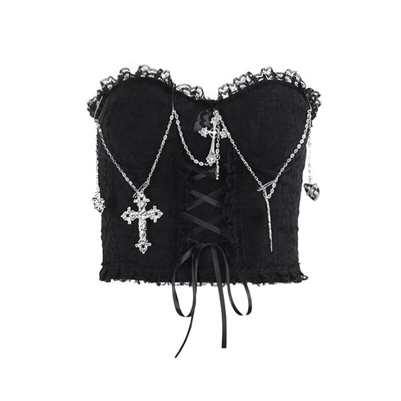 Cross chain lace bustier r0141