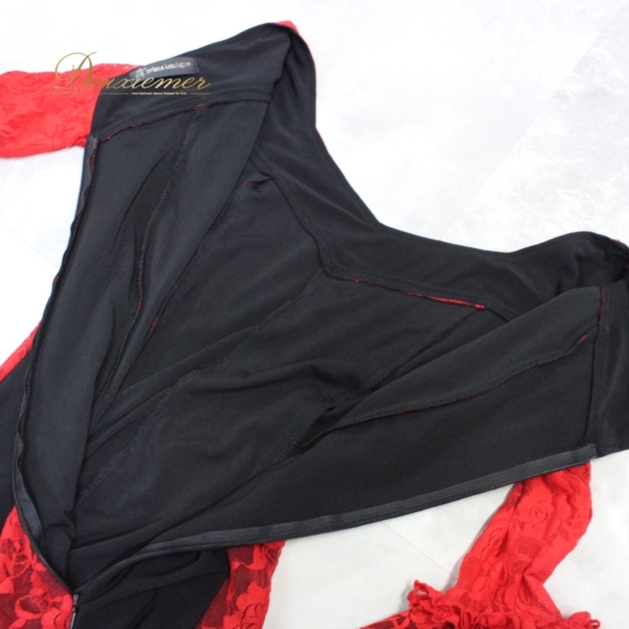 社交ダンス 衣装 スタンダード ドレス ワンピース パーティ衣装 女性用 レディース オールシーズン 赤 黒 prima boutique プリマブティック ブラック系 レッド系 花柄 レース チョーカー 大人かわいい バイカラー 洗練 存在感 ファスナー