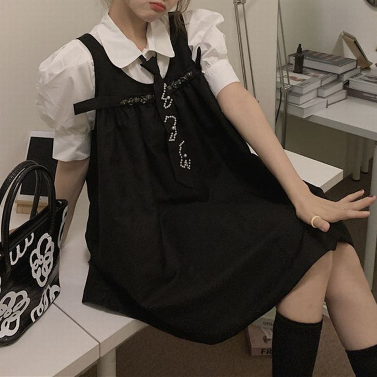 セットアップ ネクタイ付き ブラウス ジャンパースカート ジャンスカ 