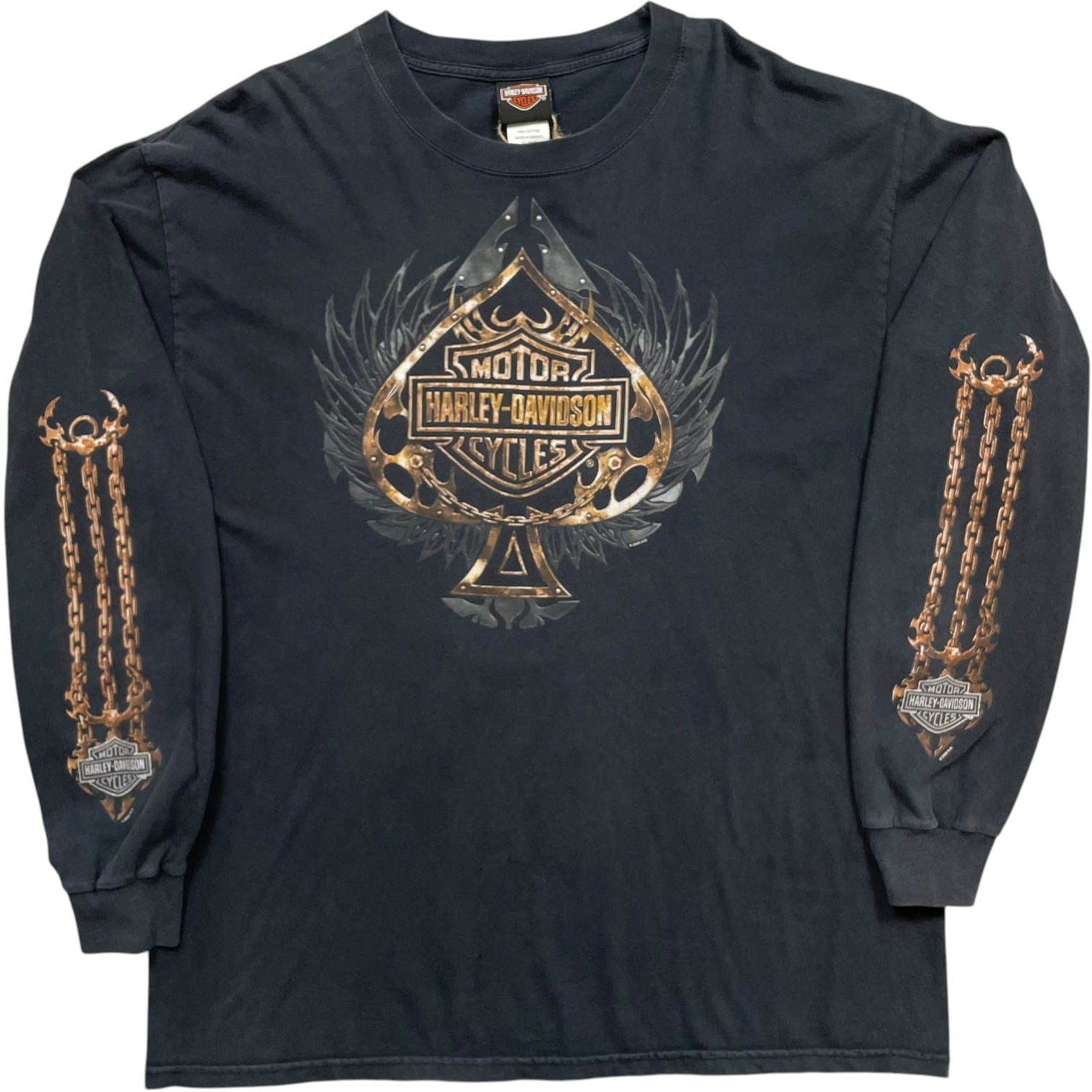 《XL》Harley-Davidson ハーレーダビッドソン ロンT フレイム フロントプリント バックプリント ブラック no.9946