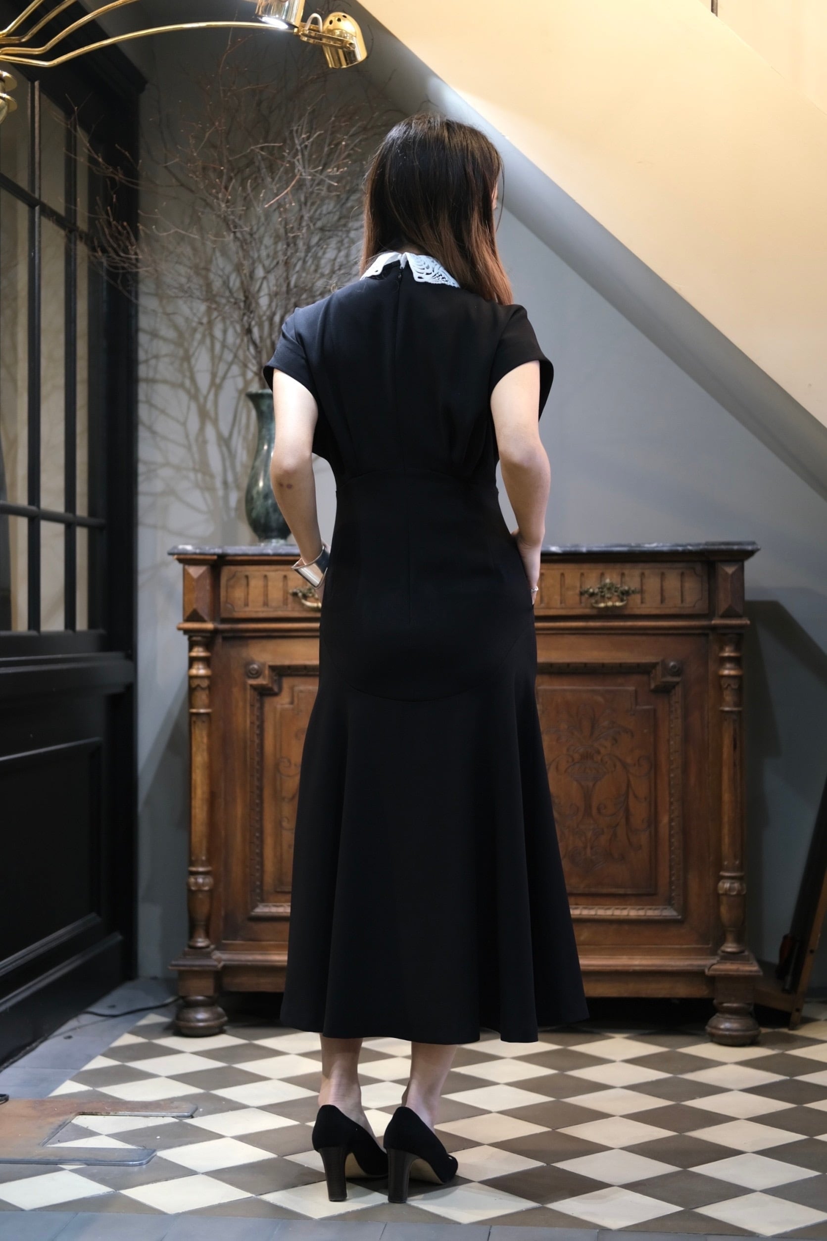 Mame Kurogouchi】Back Satin Crepe Georgette Embroidered Mame Kurogouchi】Back Satin Crepe Georgette Embroidered