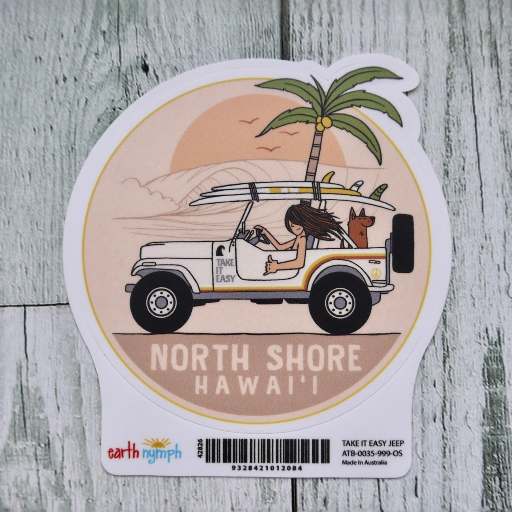 ★ハワイ直輸入★Earth Nymph ステッカー/アースニンフ/ハワイノースショア/NORTH SHORE HAWAII<TAKE IT EASY JEEP>