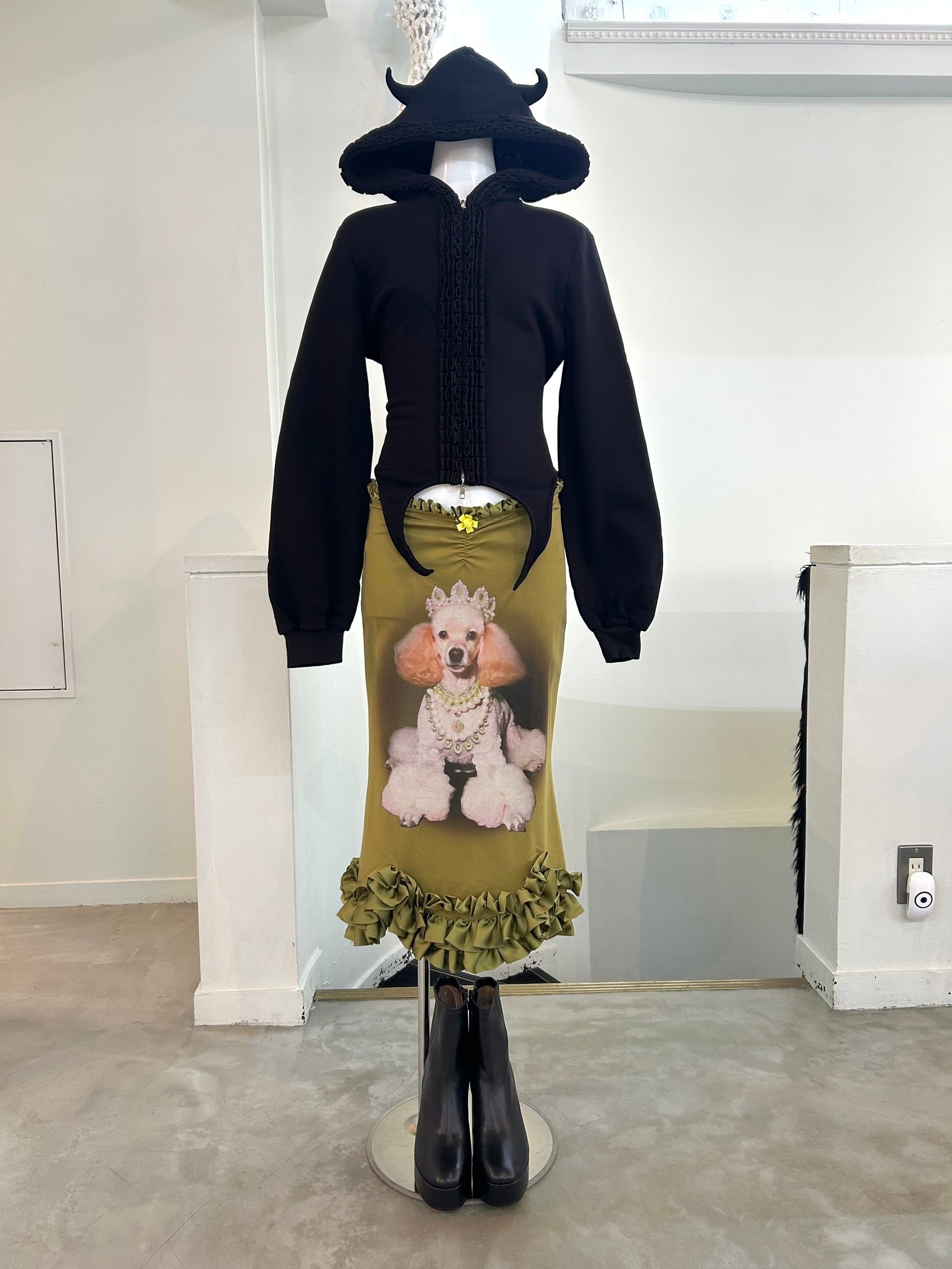 NO DRESS hoodie jacket with devil horns and cinched waist