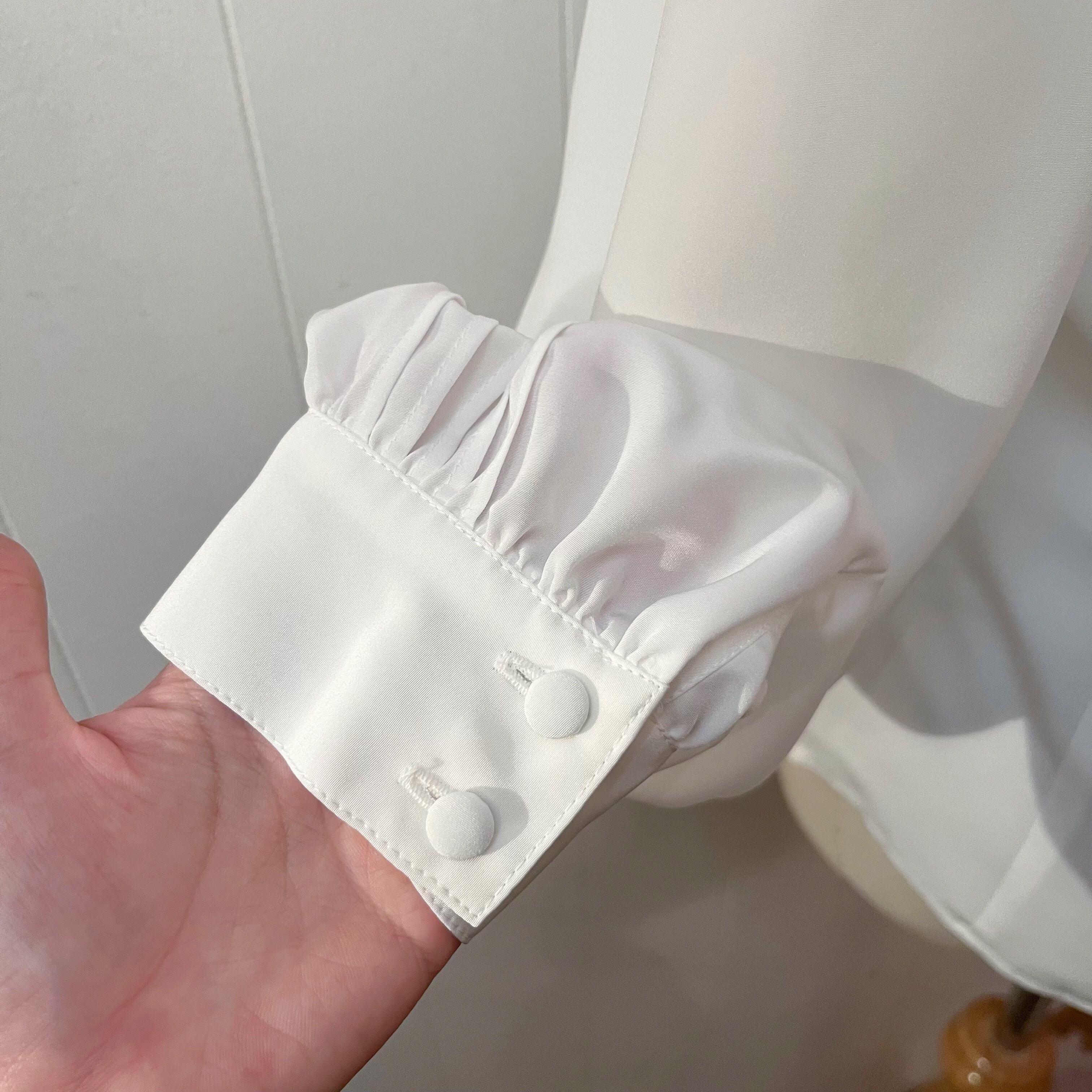 silver beads ribbon white blouse