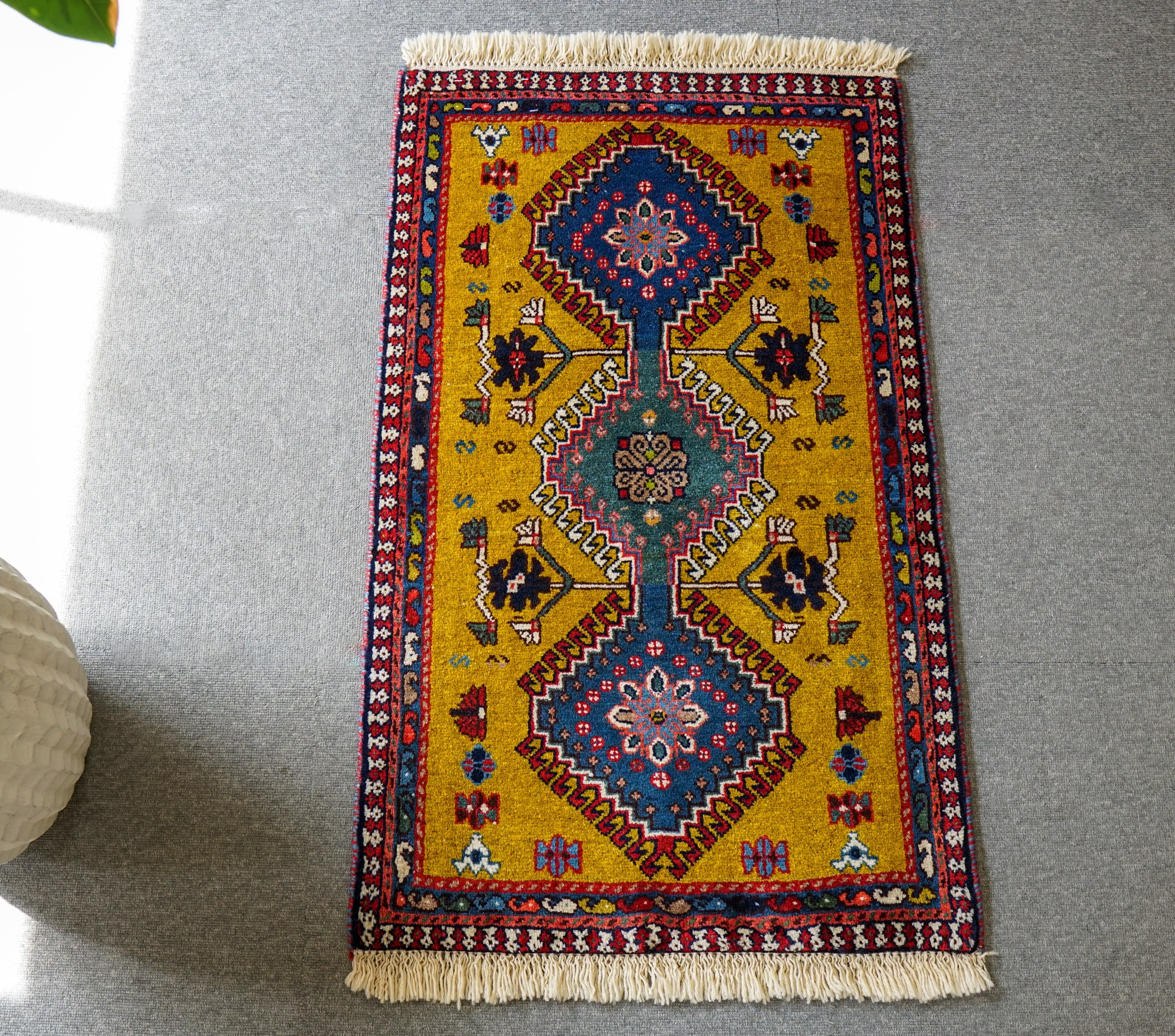 95×65cm 手織り ペルシャ 絨毯 カシュクリ ギャッベ リズバフト ギヤべ