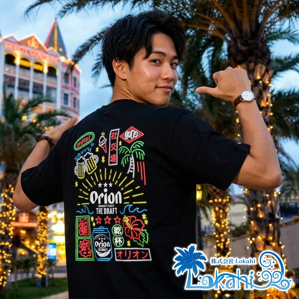 正規品】沖縄 オリオンビール Tシャツ ネオン 半袖 （沖縄レトロ柄）S
