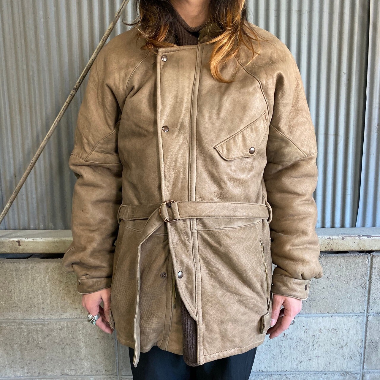 ビンテージ リアルムートンジャケット ハーフコート メンズL相当 古着  