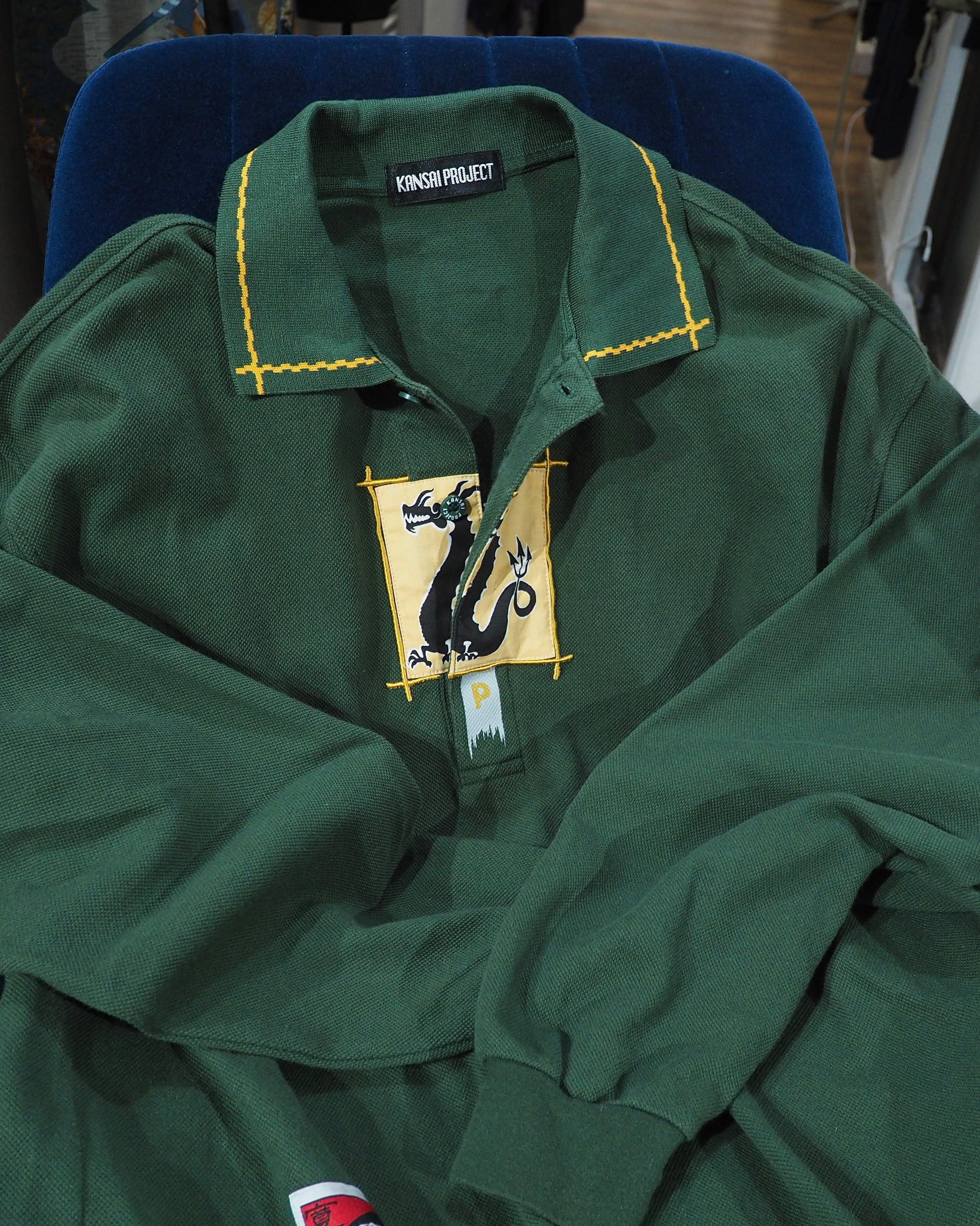 1990s " KANSAI PROJECT " ” 双竜 ” Embroidery vintage Long Sleeve Polo Shirt