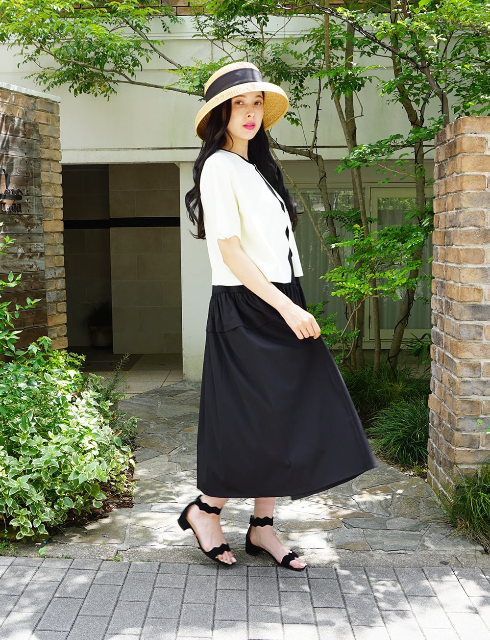 カットソー×ファブリックドッキングワンピース black | amin pur