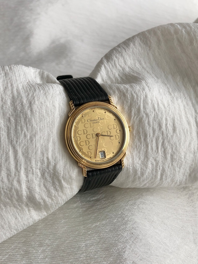 Christian Dior クリスチャン ディオール 腕時計 ゴールド×ブラック CDロゴ レザー 45.12.02/12 vintage ヴィンテージ オールド 2y2w4k