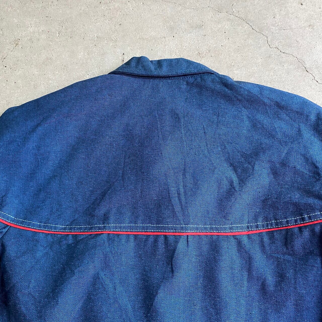 90年代 ブルー×ブラック コットンツイル カップショルダー ユーロ