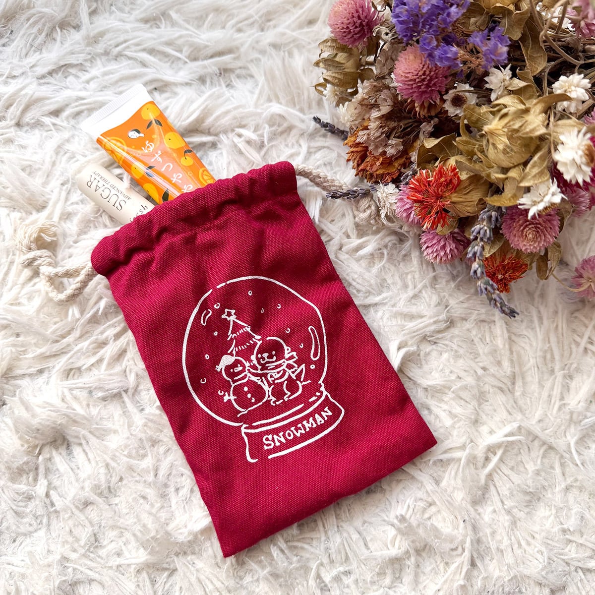 カワウソとゆきだるまクリスマス巾着袋