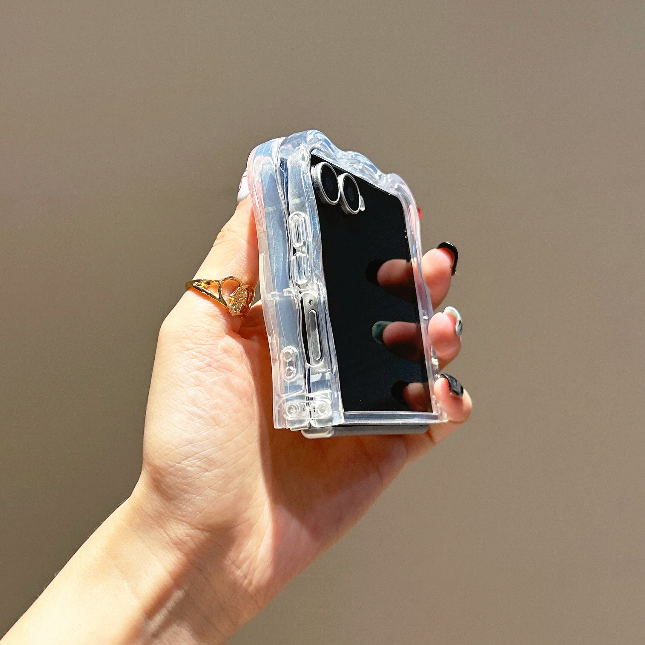 透明感 Galaxy Z Flip 7 6 5 4 3 ケース ウエーブフレーム かわいい