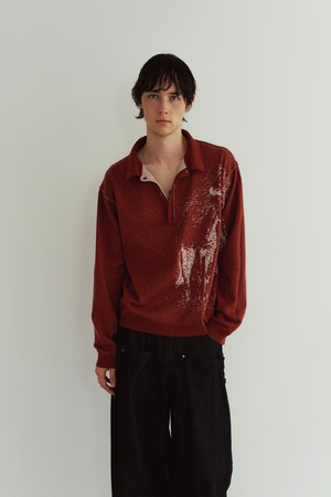 Reversible Jacquard Polo Knit / RED