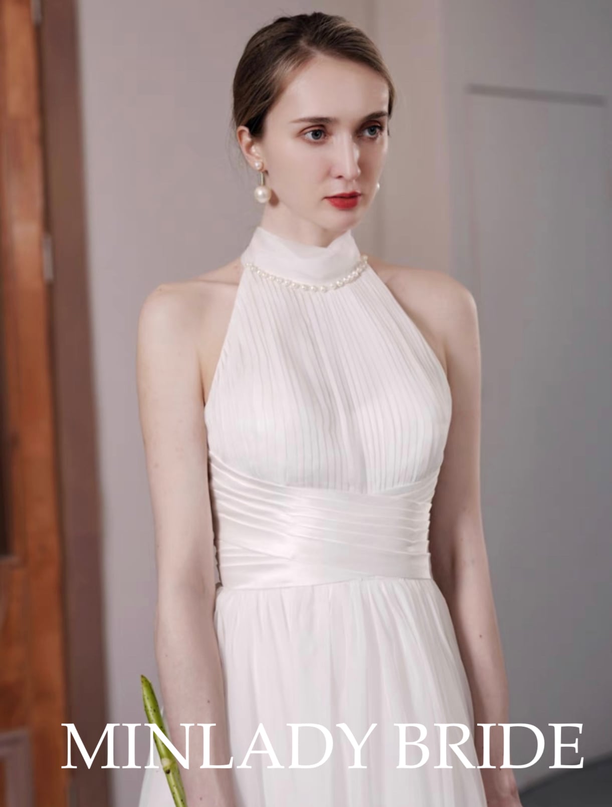 アメリカンスリーブ シルクシフォン ウェディングドレス | MINLADY BRIDE