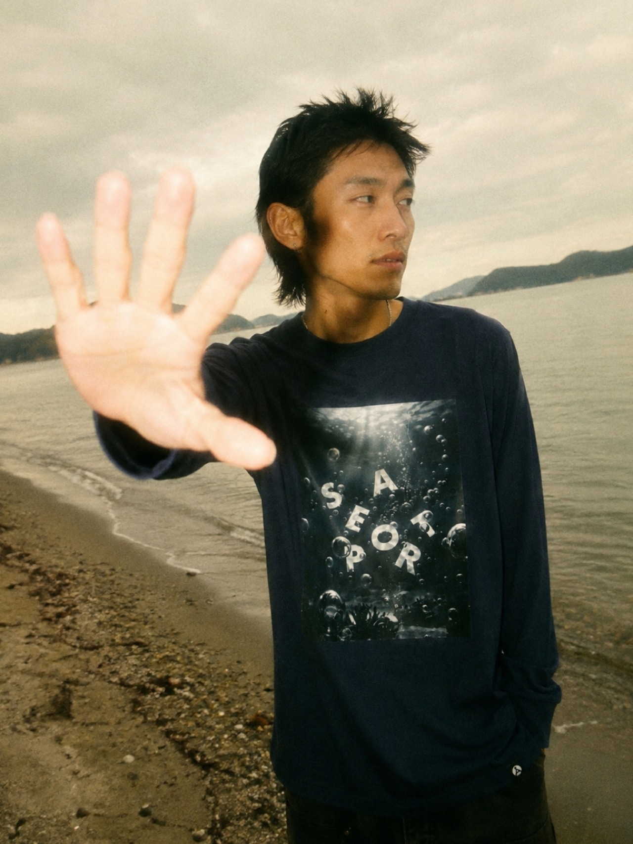 【SUNKEN LETTERS L/S TEE】MIDNIGHT CURRENT(Navy) 画像3