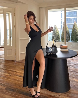 ホルターネックハイスリットワンピース kcd4089