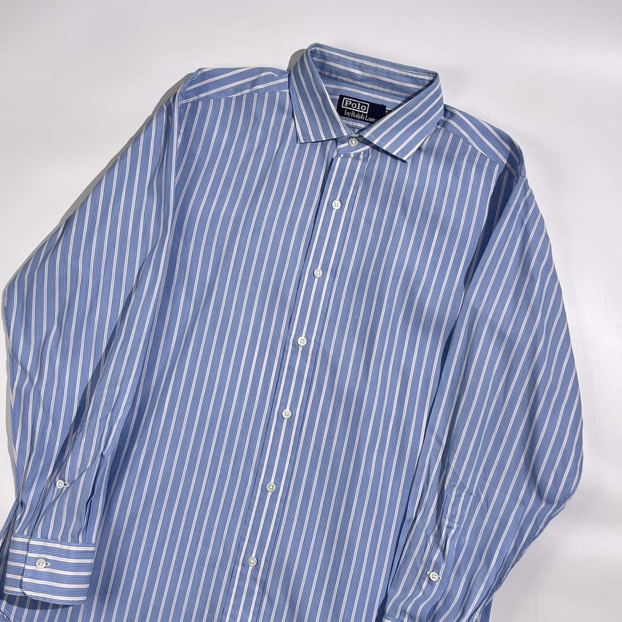 90s 00s Polo by Ralph Lauren ポロ ラルフローレン ストライプ 長袖 ワイシャツ ドレスシャツ サイズ 42-82 /ブルー×ホワイト×ピンク メンズ ビンテージ
