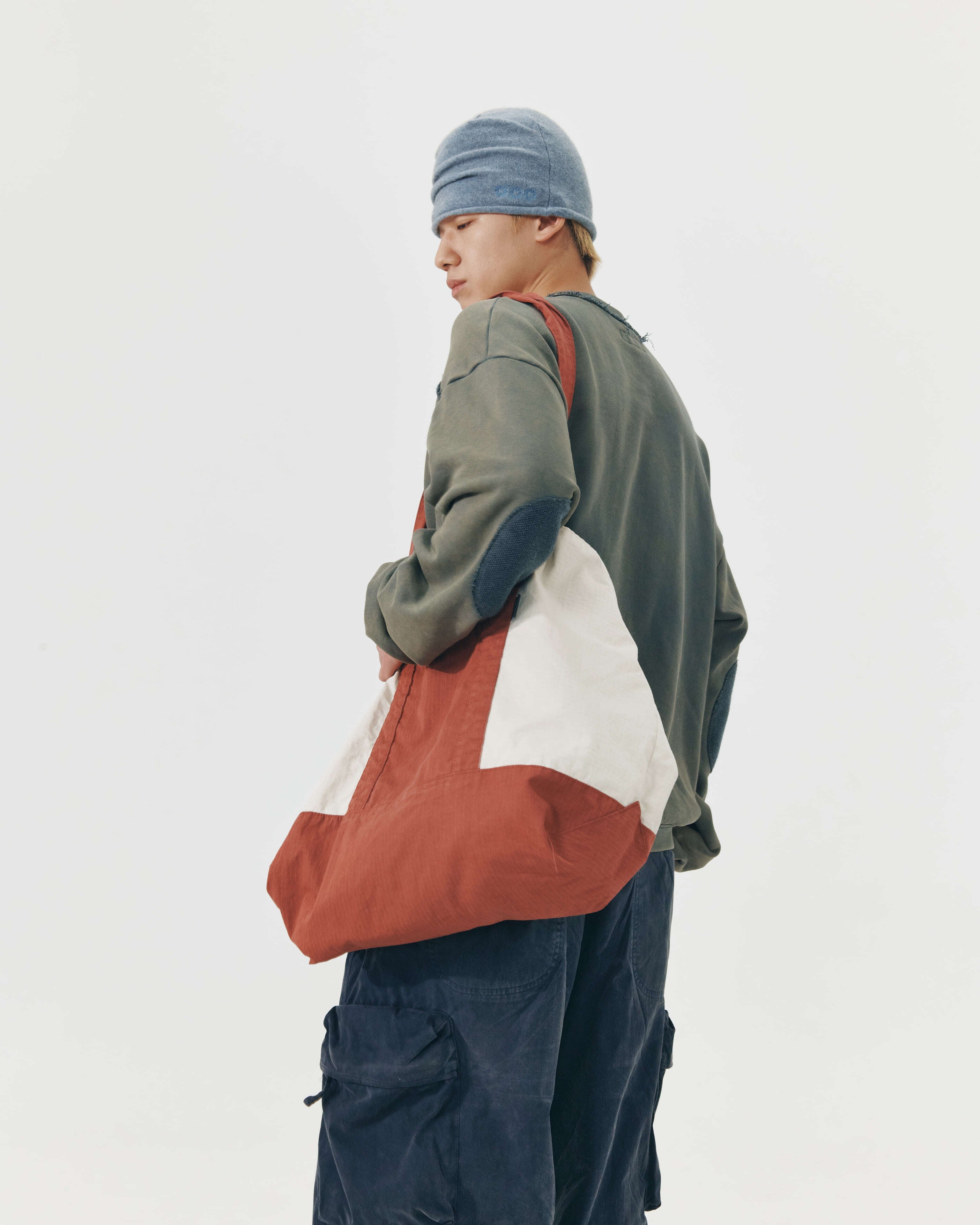 999HUMANITY] AV BIG TOTE BAG (WASHED ECRU-MAROON) 正規品
