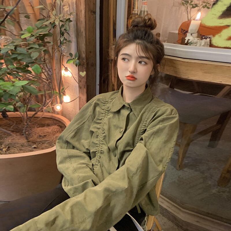 グリーンカジュアル薄手ジャケット レディーススプリングオータム ロング 春物 秋物 萌量不足98715263245