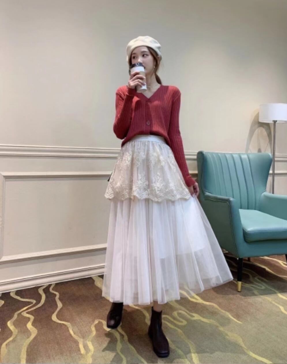 レース×チュール ティアードスカート AJ11394-1681　