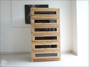 「 サクライ様 オーダーチェスト 」 チーク総無垢材 前面ガラス引出六杯N 食器棚 チェスト キャビネット 収納棚 シンプル 箪笥 手づくり ナチュラル 無垢 銘木家具