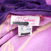 【美品 ハワイ製 フラダンス衣装】パープル CC Fashions ワンピース ドレス 紫 レフア柄 花柄 レース 上品 鮮やか 伸縮 可愛い