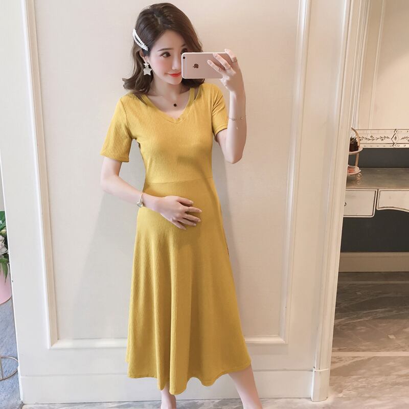 【新作】【送料無料】 妊娠中の女性の夏のVネックストラップレス妊娠中のドレスストレッチスリム痩身マタニティドレス サマー 夏物 AL expec386802572982