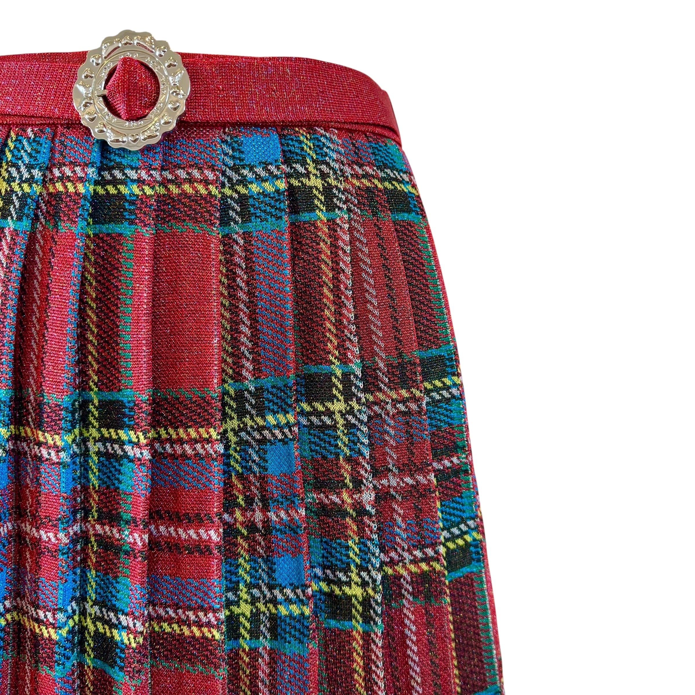 ラメニットプリーツチェックスカート RED | HEIHEI