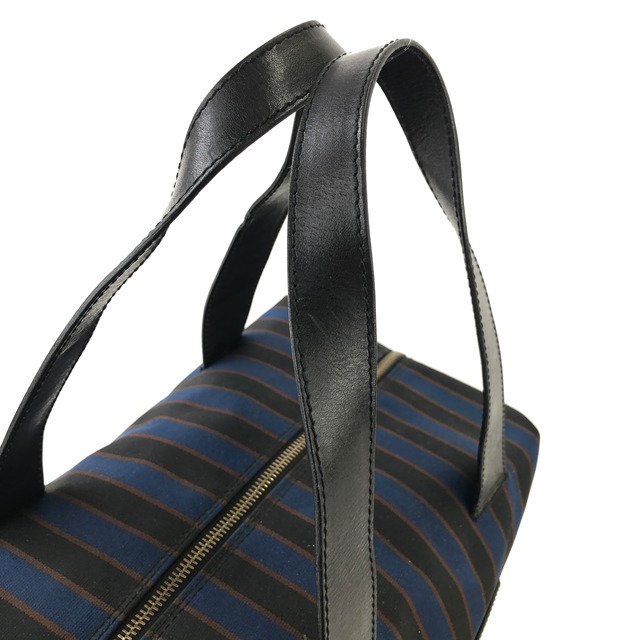 CELINE セリーヌ ストライプ ブラゾン エンブレム キャンバス ボストンバッグ ハンドバッグ ブラック ブルー vintage ヴィンテージ オールド v27ech