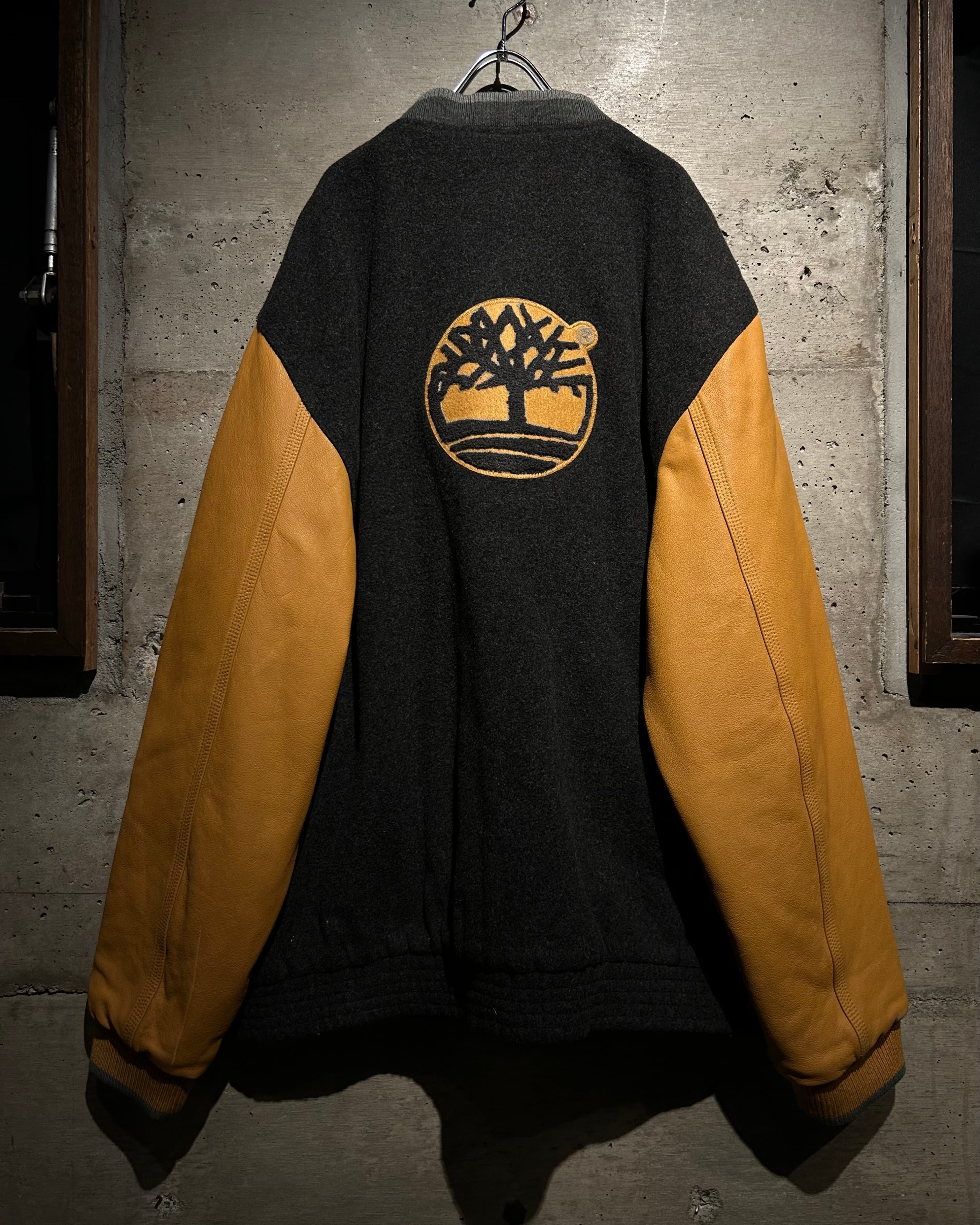 かしゆか90s 古着 Timberland カバーオール 裏キルティング Caka】“Timberland” Logo Patch Design Vintage Loose Wool × Leather