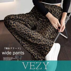 プリーツ ワイドパンツ レディース韓国 オシャレ ロングパンツ 春秋冬 ストレートパンツ ウエストゴム カジュアルパンツ レオパード柄 楽ちんパンツ 着やせ ボトムス VEZY ベジー  ItemNo.【16576707】