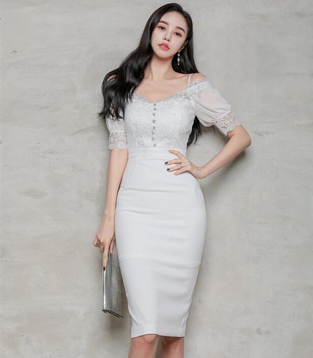 ワンピース ドレス パーティードレス レース 膝丈ワンピース 半袖 韓国ファション 結婚式 春 夏