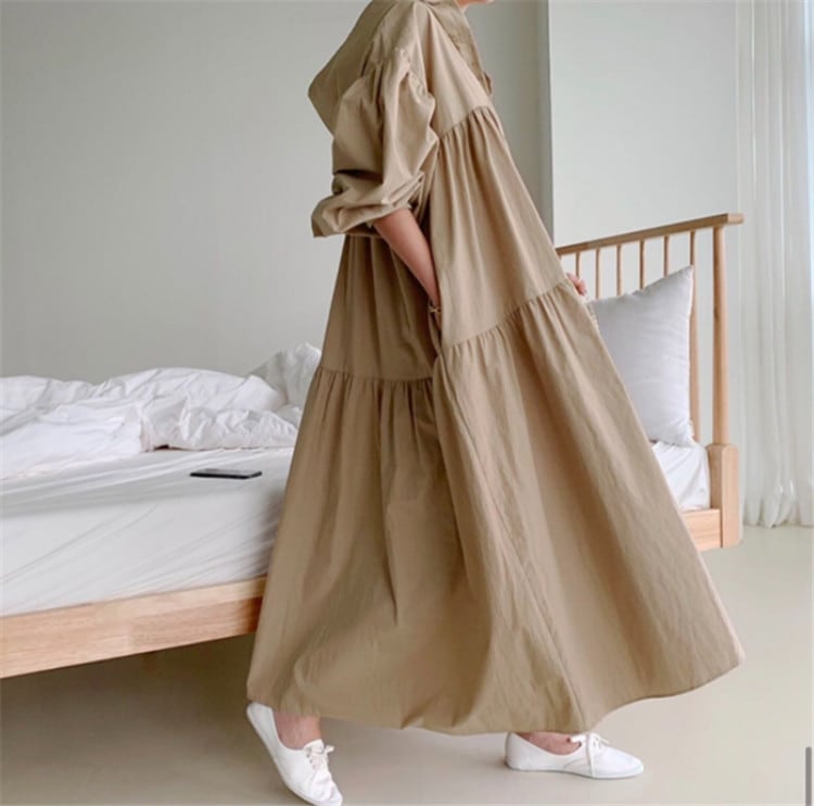 体型カバーに効く フード付き ゆったりする レトロ ロング 快適である ワンピース