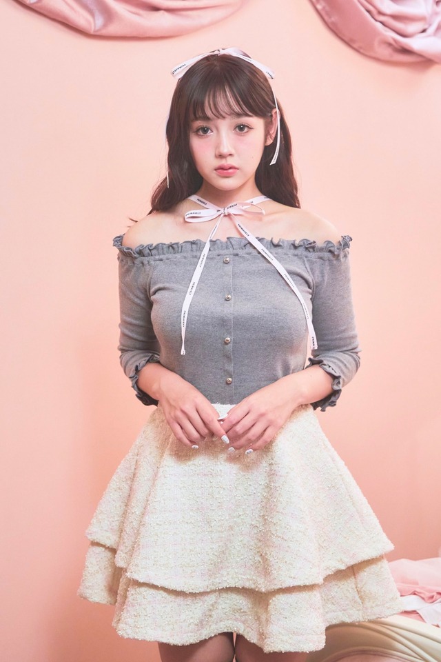 Gliter tweed flare skirt〈white〉