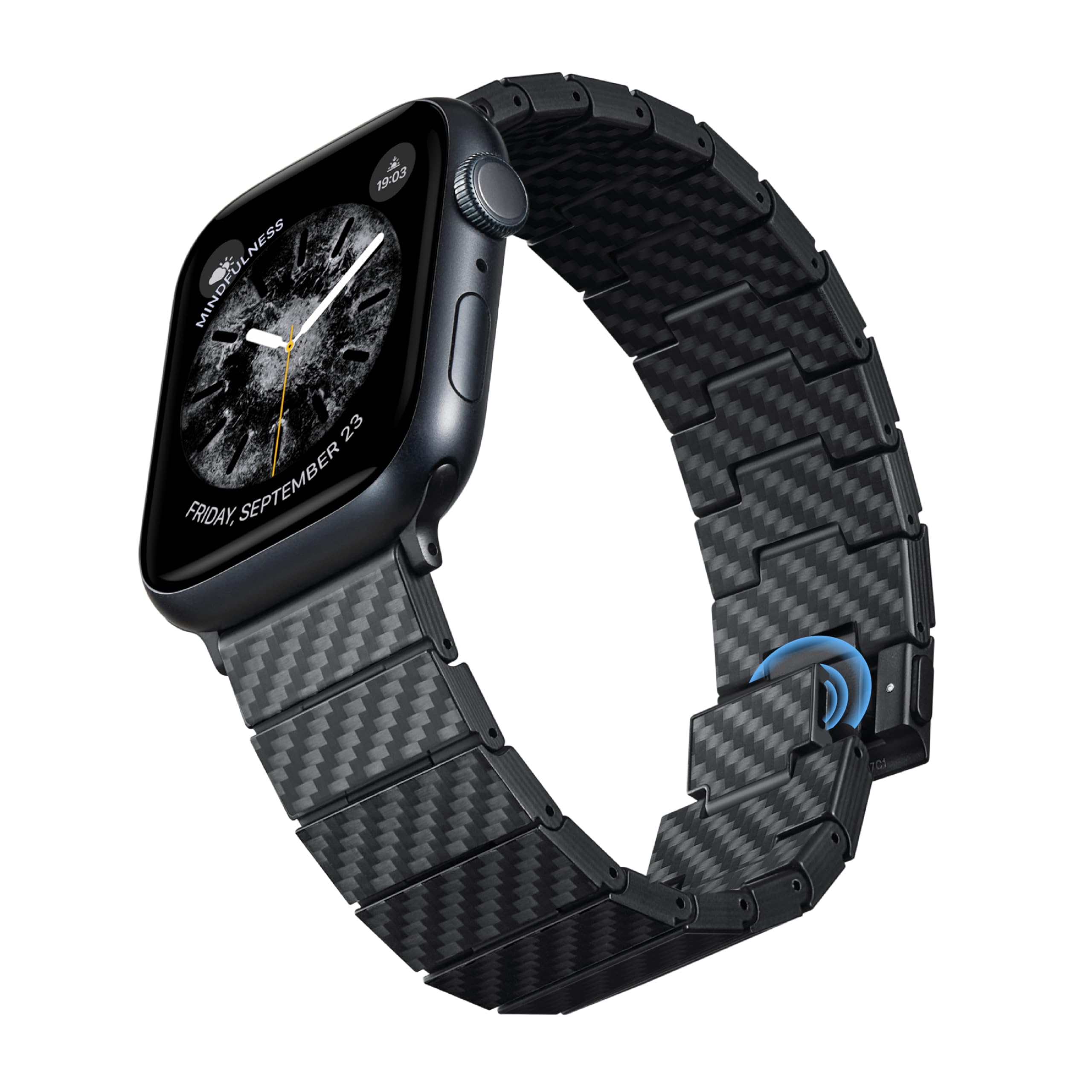 【人気】【カーボン製 ウォッチバンド モダン Apple Watch全世代対応 バンド Series Ultra3//Ultra/11/10/9/8/7/6/SE2/SE/5/4/3 に最適 軽量設計で極上の触り心地 マグネット対応 バネ棒付き サイズはコマで調整可能 脱着簡単