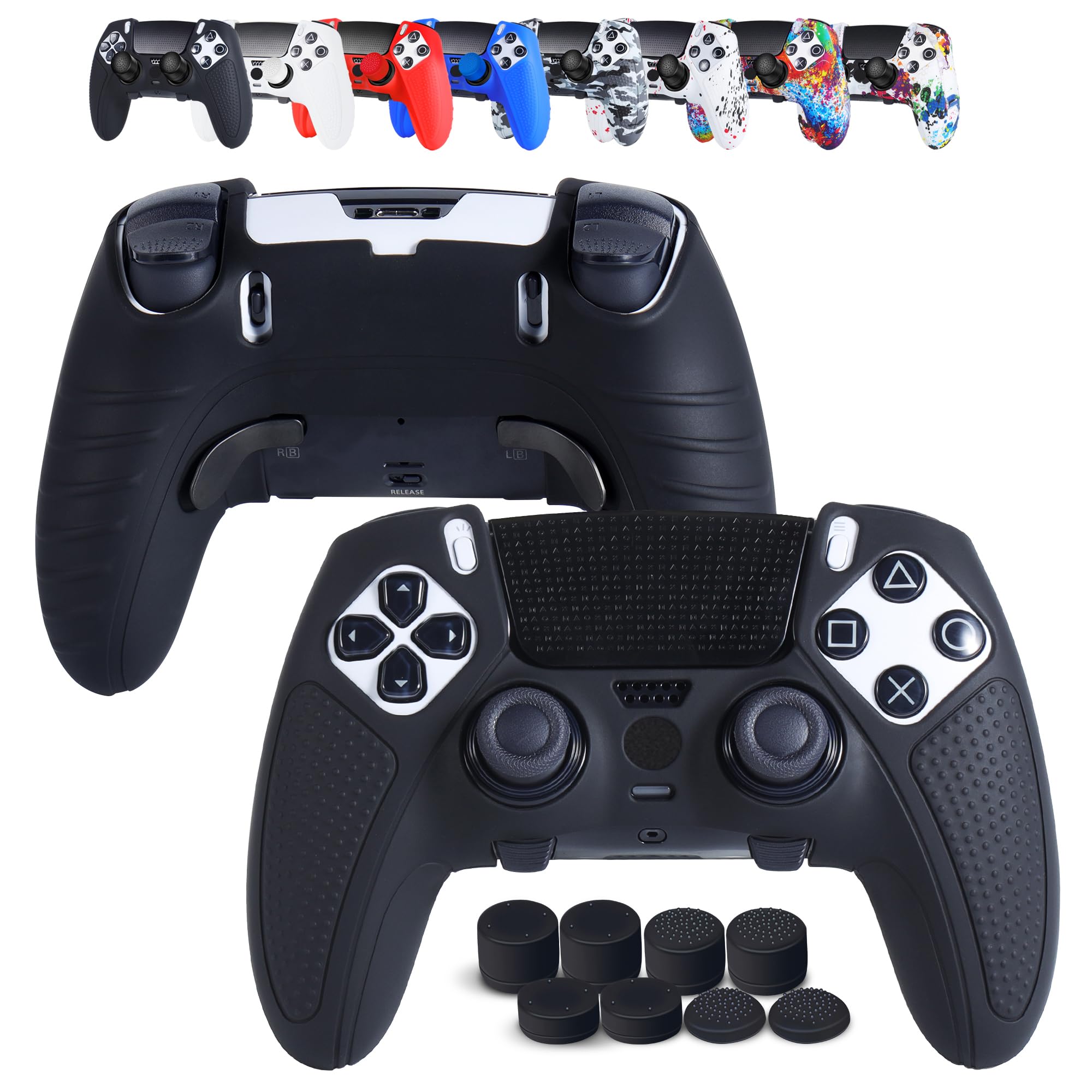 【人気】JYXETOV PS5 Edgeコントローラー カバー、人間工学に基づいた、シリコーン保護、無料の8ボタンキャップ、オリジナルの充電器で充電できます、滑り止めデザイン、両面印刷パターン
